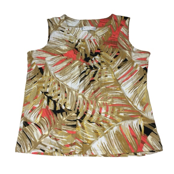KASPER Pleated Leaf Print Sleeveless Crinkle Stretch Top - Women’s Large - Picture 4 of 11